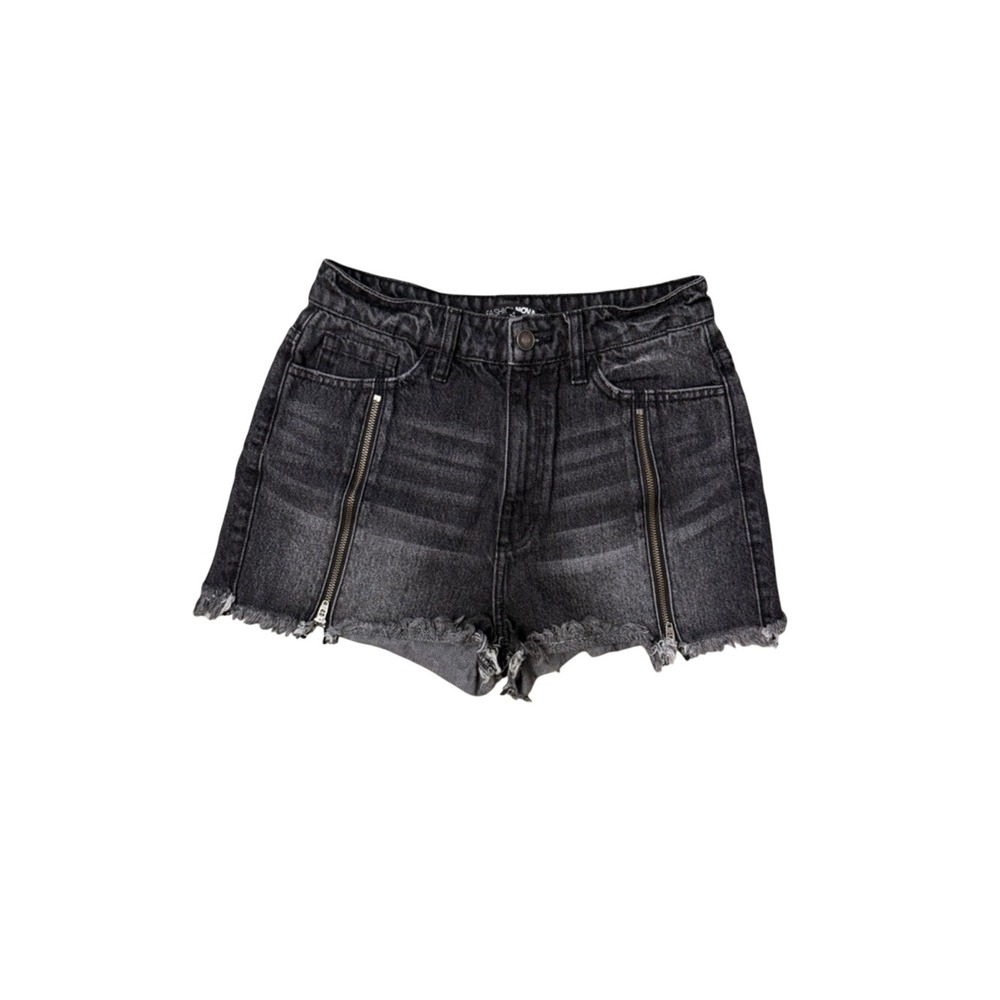 Black Denim Cutoff Shorts Zipper Detail Women's 3 Festival Grunge 100% Cotton